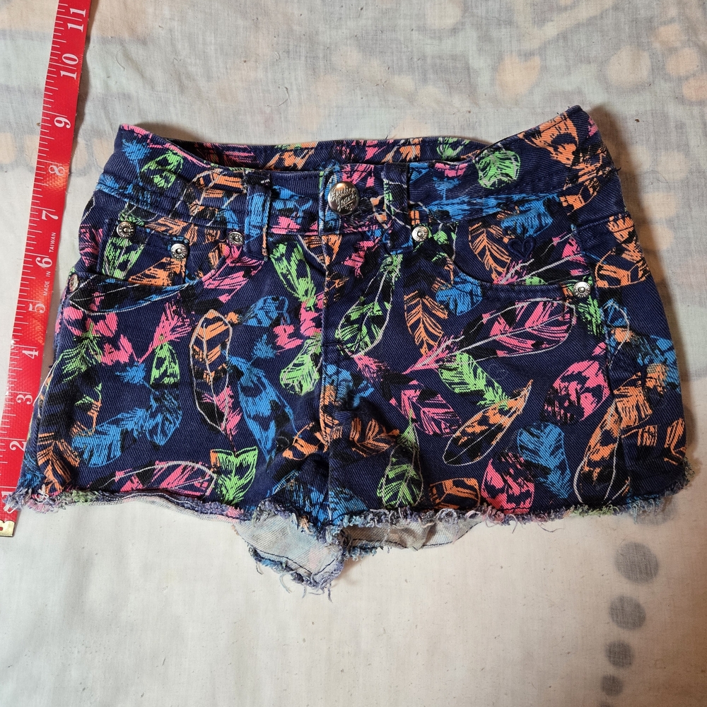 Justice Multicolor Feather Print Jean Shorts